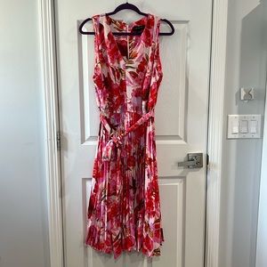 Lane Bryant Floral Spring Midi Dress 16 Pleated Skirt